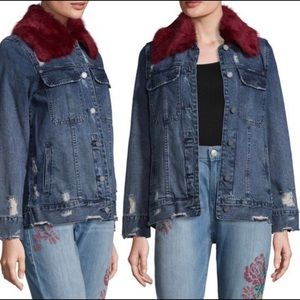 Blank NYC Red Fur Jean Jacket